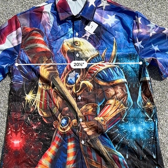 NWT Men’s Short Sleeve Button Up Patriotic, American Flag, Eagle, Large Shirt - Picture 6 of 7